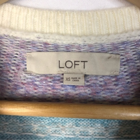 Ann Taylor LOFT White & Purple Fair Isle Nordic Crewneck Sweater XS - Picture 5 of 5